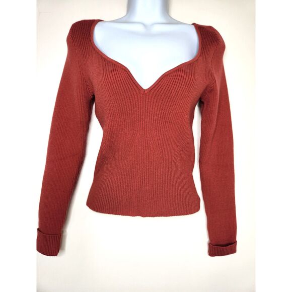 Lulus Rust Red Rib Knit Sweetheart Sweater Small Coquette Y2K Style - Picture 2 of 6